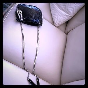 MK snake skin black leather w silver chain around